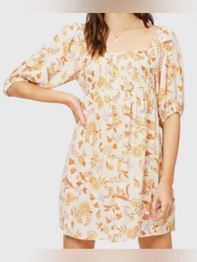 Billabong With Love Cream Floral Square-Neck Mini Dress